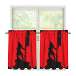 Red Sun Samurai Print Tier Curtains