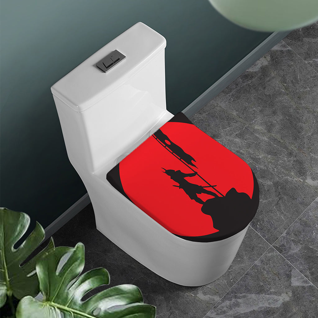 Red Sun Samurai Print Toilet Lid Cover