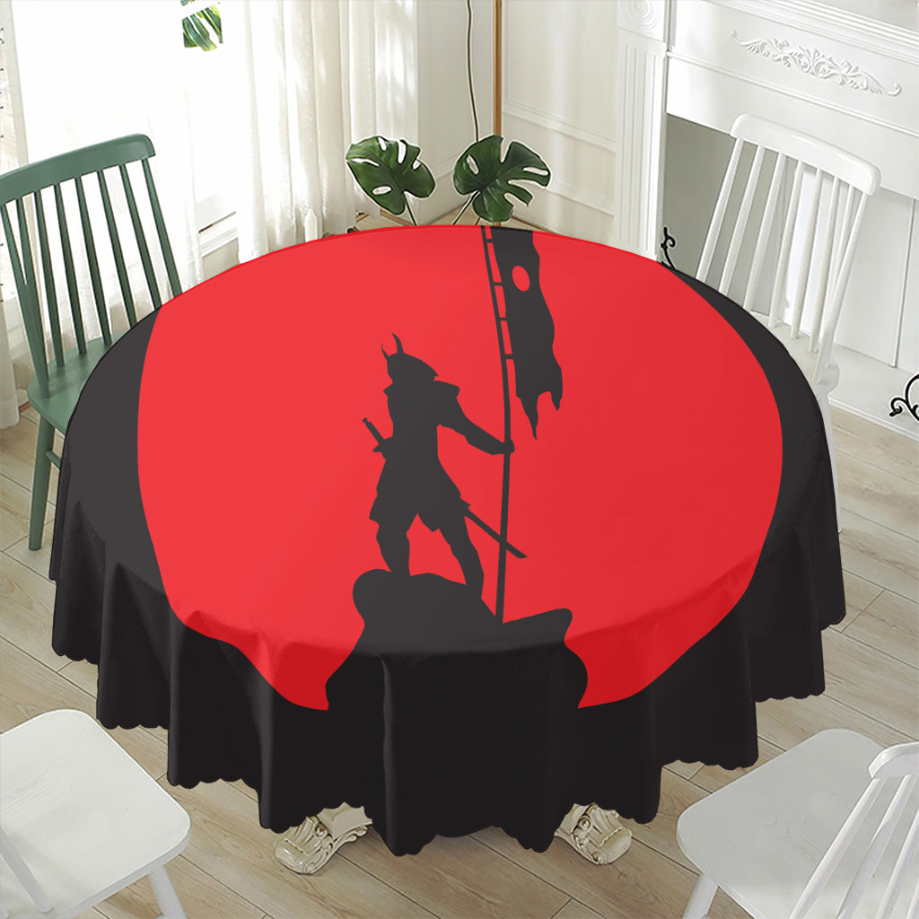 Red Sun Samurai Print Waterproof Round Tablecloth