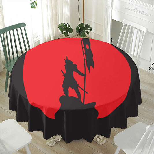 Red Sun Samurai Print Waterproof Round Tablecloth