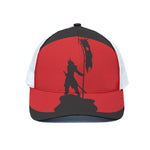 Red Sun Samurai Print White Mesh Trucker Cap