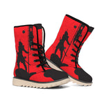 Red Sun Samurai Print Winter Boots