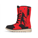 Red Sun Samurai Print Winter Boots