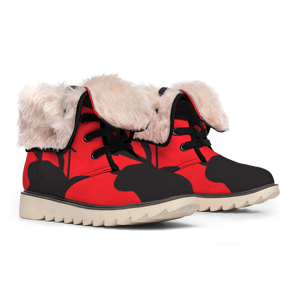 Red Sun Samurai Print Winter Boots