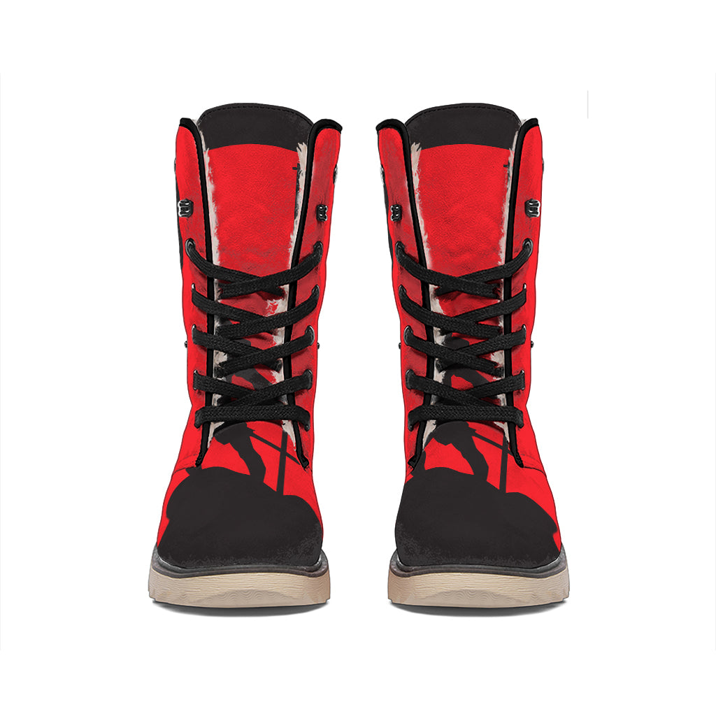 Red Sun Samurai Print Winter Boots
