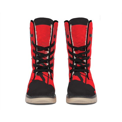 Red Sun Samurai Print Winter Boots