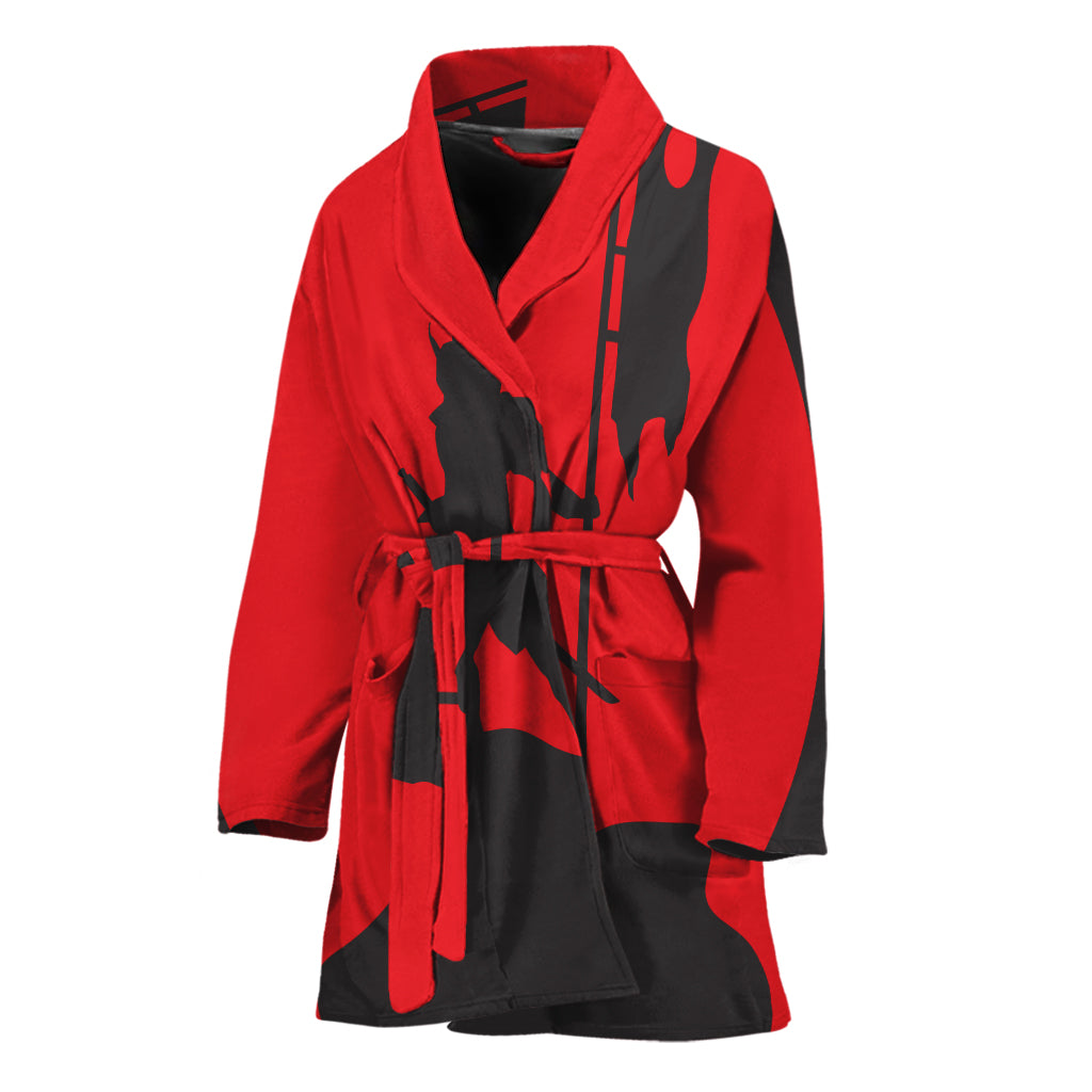 Red Sun Samurai Print Women's Bathrobe