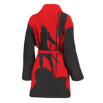 Red Sun Samurai Print Women's Bathrobe