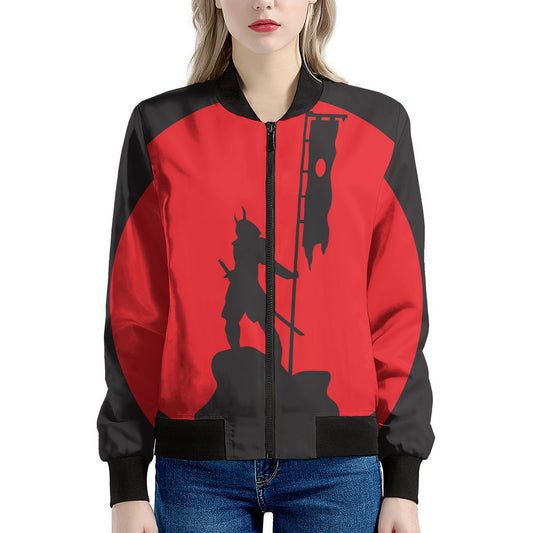 Red Sun Samurai Print Women's Bomber Jacket