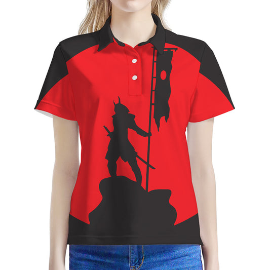 Red Sun Samurai Print Women's Polo Shirt