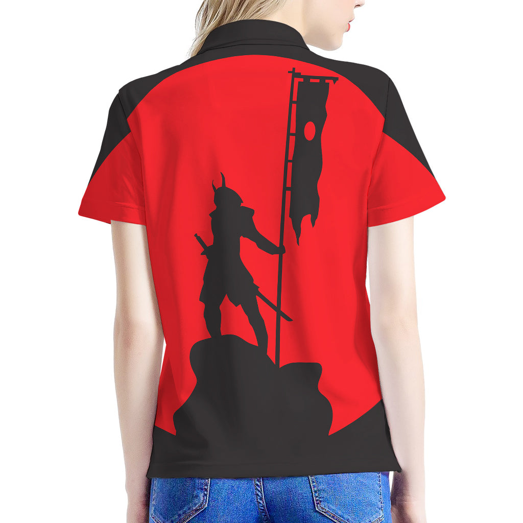 Red Sun Samurai Print Women's Polo Shirt