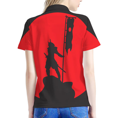 Red Sun Samurai Print Women's Polo Shirt