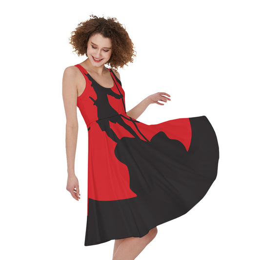 Red Sun Samurai Print Women's Sleeveless Dress