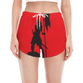 Red Sun Samurai Print Women's Split Running Shorts