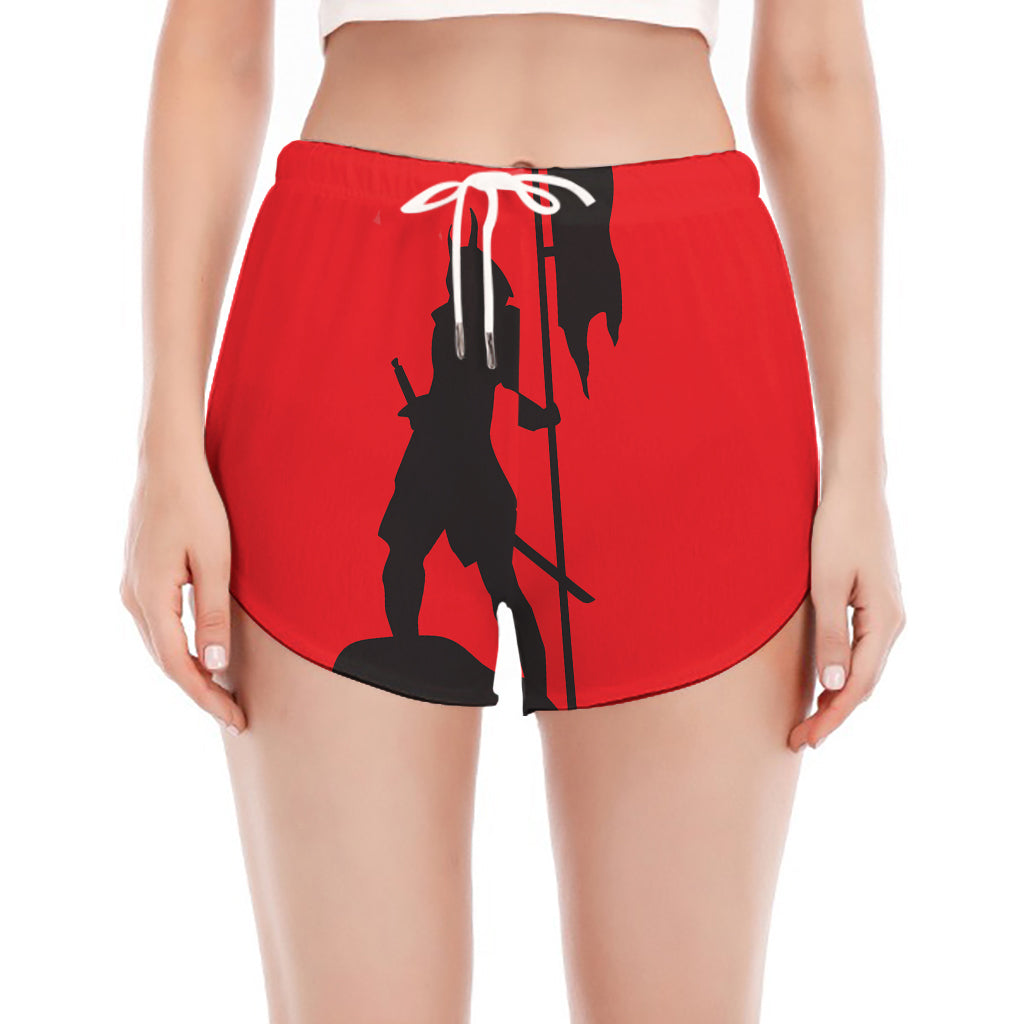 Red Sun Samurai Print Women's Split Running Shorts