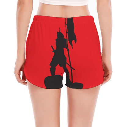 Red Sun Samurai Print Women's Split Running Shorts