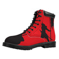 Red Sun Samurai Print Padded Collar Lace Up Boots