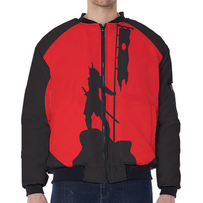 Red Sun Samurai Print Zip Sleeve Bomber Jacket