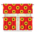 Red Sunflower Pattern Print 3 Piece Kitchen Curtains