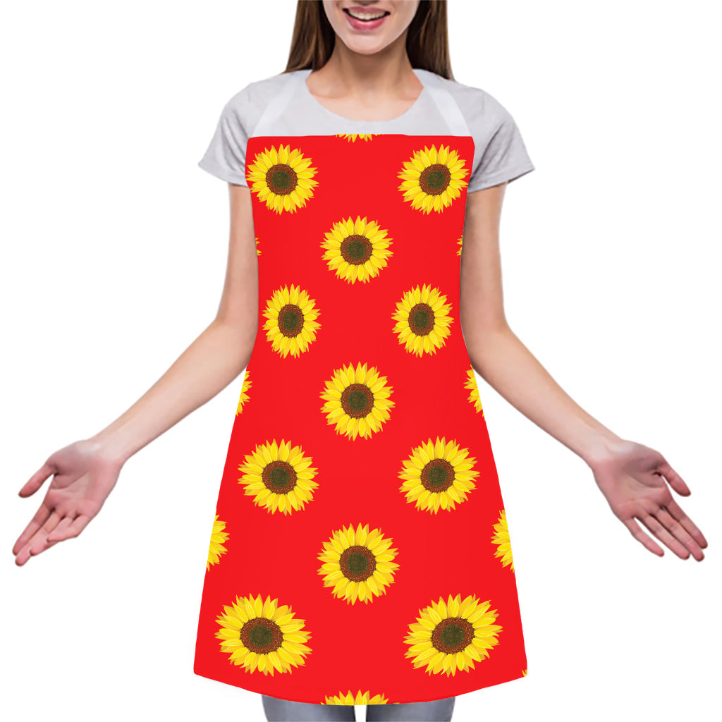 Red Sunflower Pattern Print Adjustable Apron