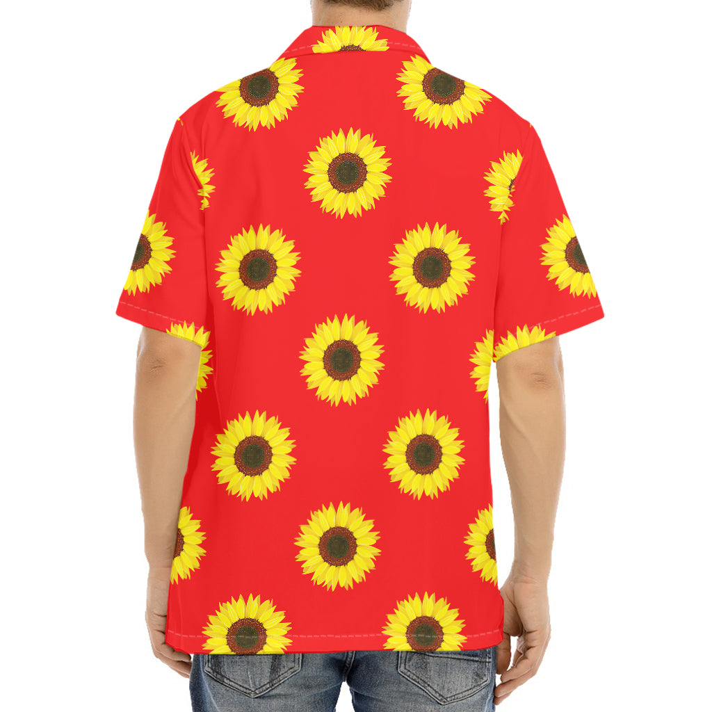 Red Sunflower Pattern Print Aloha Shirt