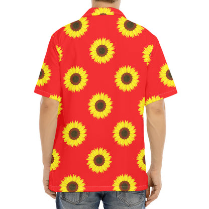 Red Sunflower Pattern Print Aloha Shirt