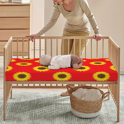 Red Sunflower Pattern Print Baby Crib Sheet