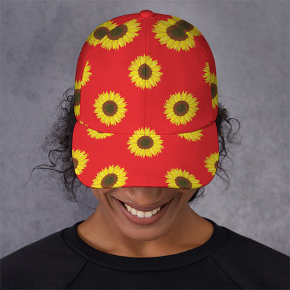Red Sunflower Pattern Print Baseball Cap