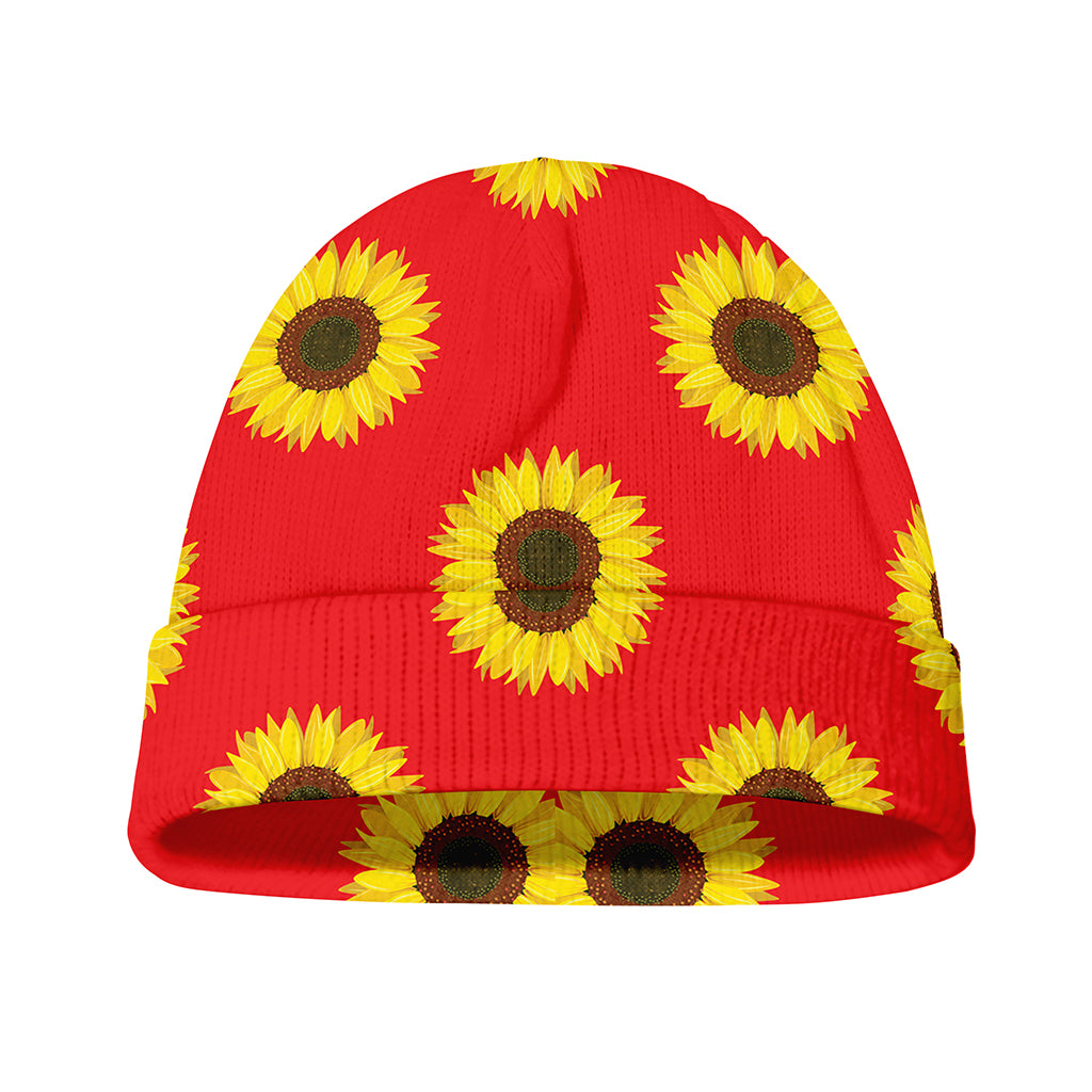 Red Sunflower Pattern Print Beanie
