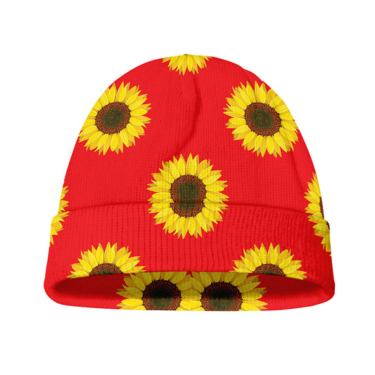 Red Sunflower Pattern Print Beanie