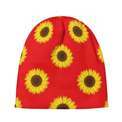 Red Sunflower Pattern Print Beanie