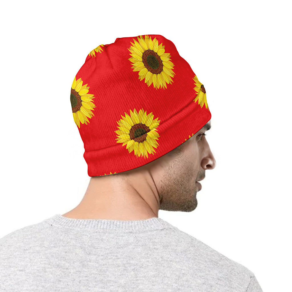 Red Sunflower Pattern Print Beanie