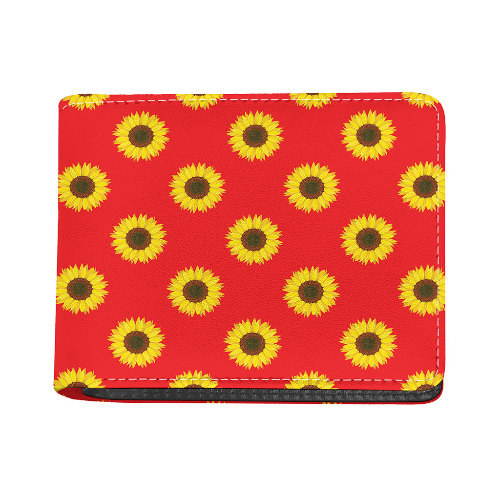 Red Sunflower Pattern Print Bifold Wallet