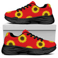 Red Sunflower Pattern Print Black Chunky Shoes