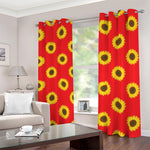 Red Sunflower Pattern Print Blackout Grommet Curtains