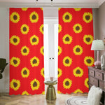 Red Sunflower Pattern Print Blackout Pencil Pleat Curtains