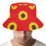 Red Sunflower Pattern Print Bucket Hat