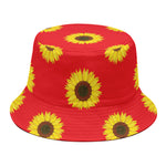 Red Sunflower Pattern Print Bucket Hat