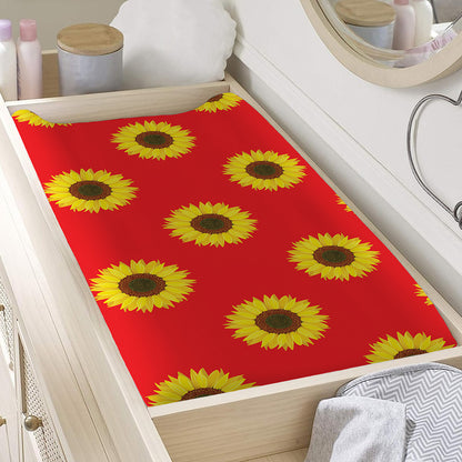 Red Sunflower Pattern Print Changing Pad Cover