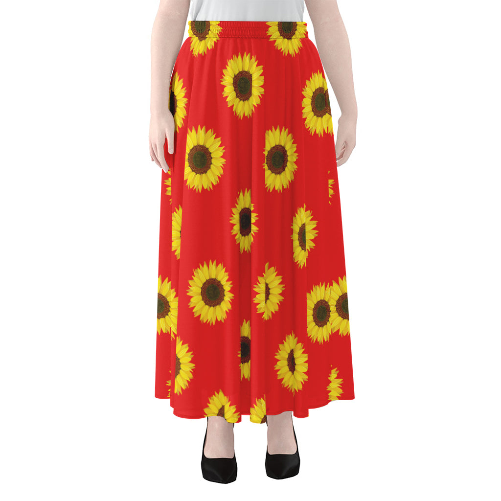 Red Sunflower Pattern Print Chiffon Maxi Skirt