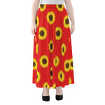 Red Sunflower Pattern Print Chiffon Maxi Skirt