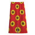 Red Sunflower Pattern Print Cotton Front Slit Maxi Skirt