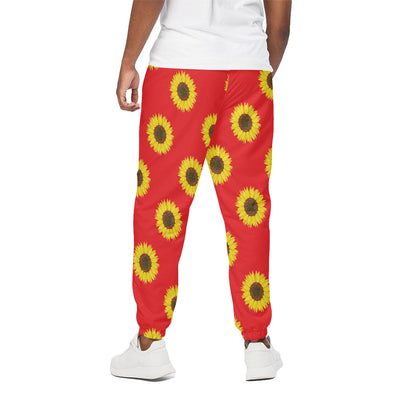Red Sunflower Pattern Print Cotton Pants