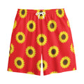 Red Sunflower Pattern Print Cotton Shorts