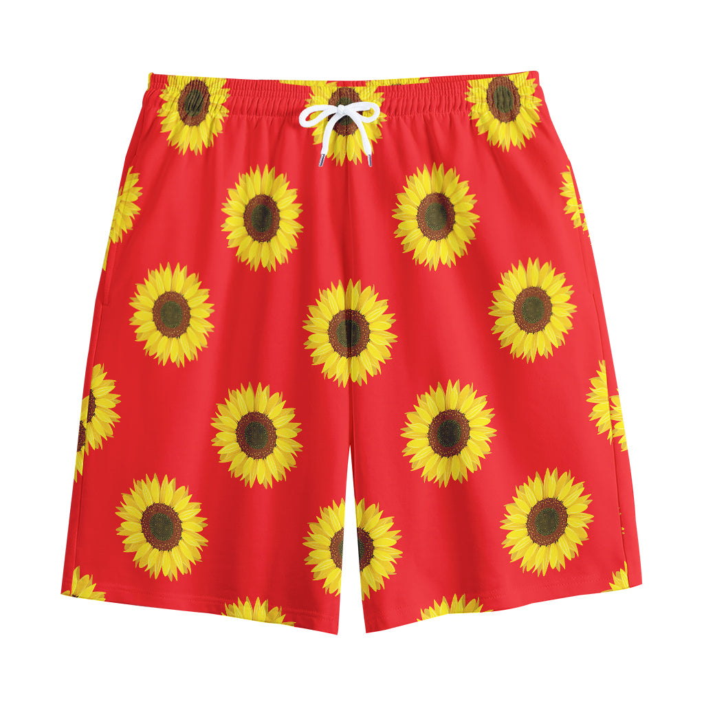 Red Sunflower Pattern Print Cotton Shorts