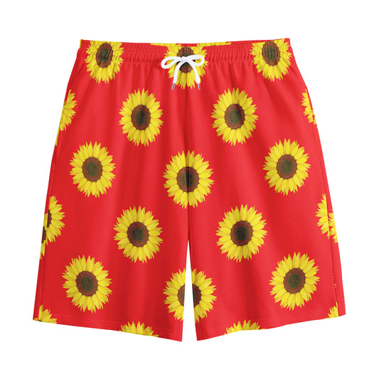 Red Sunflower Pattern Print Cotton Shorts