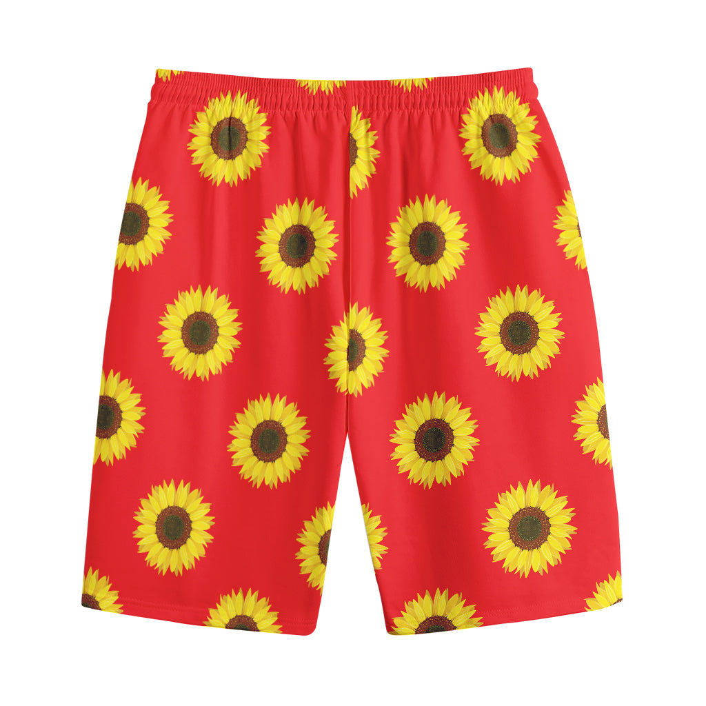 Red Sunflower Pattern Print Cotton Shorts
