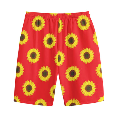 Red Sunflower Pattern Print Cotton Shorts