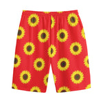 Red Sunflower Pattern Print Cotton Shorts