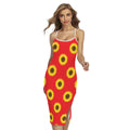 Red Sunflower Pattern Print Cross Back Cami Dress